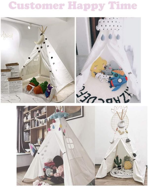 Monobeach Teepee Tent for Kids Foldable Children Play Tent for Girl and Boy with Carry Case 4 Poles White Canvas Playhouse Toy for Indoor and Outdoor Games  (White) - Image 7