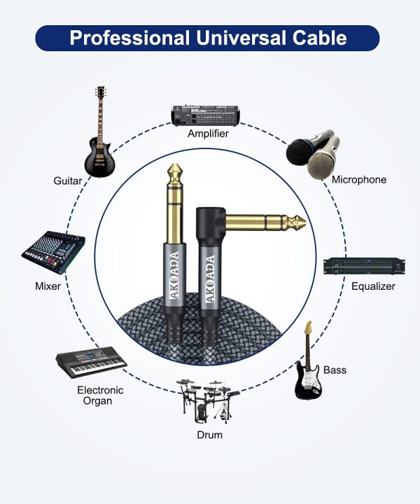 1/4 Inch TRS Instrument Cable 2 Pack 10 ft, AkoaDa Right Angle 6.35mm Male to Male Stereo Jack Balanced Audio Path Cord Interconnect Cable for Mixer, Speaker, Microphone, Equalizer, Amp, Bass, & More - Image 6