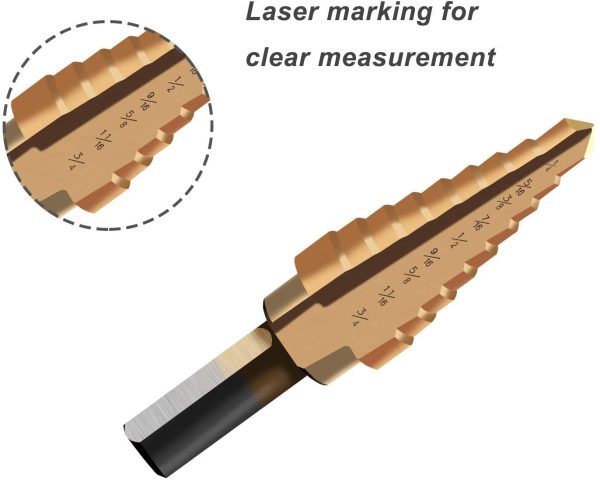 Zhushan Step Drill Bit Set, 3Pcs Set High Speed Steel Titanium Step Drill Bit,Double Cutting Blades,Short Length Drill Bits for Sheet Metal Hole Drilling - Image 4