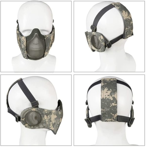 AOUTACC Airsoft Protective Gear Set, Half Face Mesh Mask with Ear Protection and Tactical Goggles for BBS Paintball Shooting CS Survival Games Cosplay