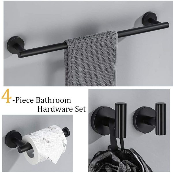 4-Piece, Stainless Steel Bathroom Hardware Set Black Wall Mounted Bathroom Accessories Set- 20''Towel Bar,Toilet Paper Holders and 2 Robe Hooks, Matte Black,Q2D-P4BK - Image 5