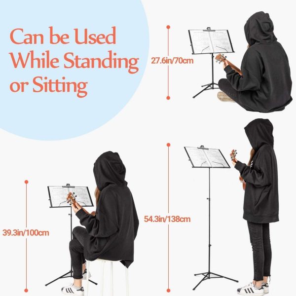 CAHAYA 2 in 1 Sheet Music Stand Folding Metal Dual Use Desktop Book Stand Lightweight Portable Adjustable with Carrying Bag Music Stand with Music Sheet Clip Holder CY0204 - Image 7