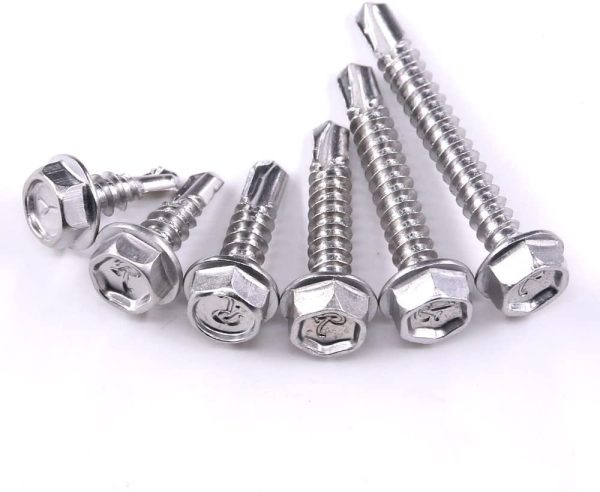 410 Stainless Steel #8 Hex Washer Head Self Drilling Sheet Metal Tek Screws Assortment Kit Set with Drill Point, Self Driller, 200 Pieces - Image 2