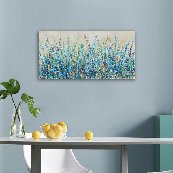 Botanical Canvas Wall Art Plants Floral Canvas Pictures Abstract Teal Leaf Wall Decor Flowers Artwork Turquoise Painting Framed Prints for Living Room Bedroom Kitchen Home Office Decoration 50×100CM - Image 2