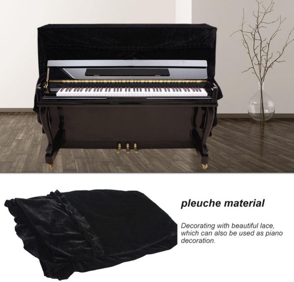 Upright Piano Cover, Colorfast Pleuche Full Piano Dust Proof Decorated Cover(Black) - Image 9