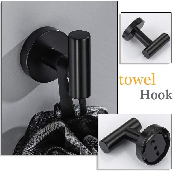 4-Piece, Stainless Steel Bathroom Hardware Set Black Wall Mounted Bathroom Accessories Set- 20''Towel Bar,Toilet Paper Holders and 2 Robe Hooks, Matte Black,Q2D-P4BK - Image 3