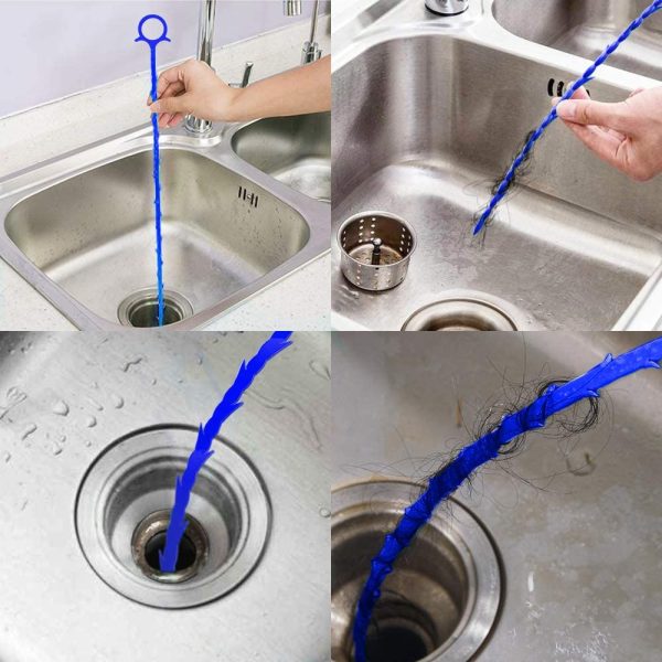 5 in 1 Drain Snake Hair Drain with 5 Packs Drain Auger Clog Remover Cleaning Tool (Blue) - Image 4