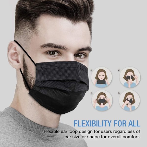 [50 PACK] Black Disposable Face Mask - Ships from Canada - Breathable Facemask with Adjustable Nose Clip - Image 5