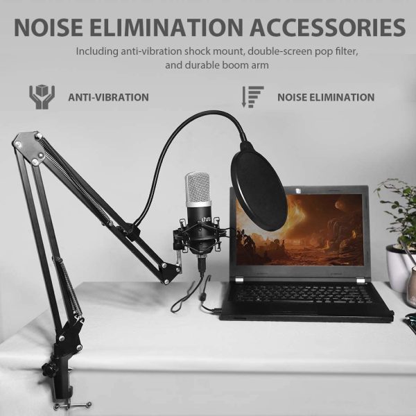 USB Microphone, UHURU USB Podcast Microphone Kit with Metal Pop Filter Arm Stand Plug & Play Singing Microphone for Streaming Recording Gaming Voiceover (UM-900) - Image 4