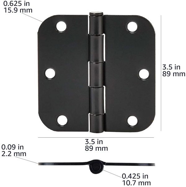 Amazon Basics Rounded 3.5 Inch x 3.5 Inch Door Hinges, 18 Pack, Matte Black - Image 5