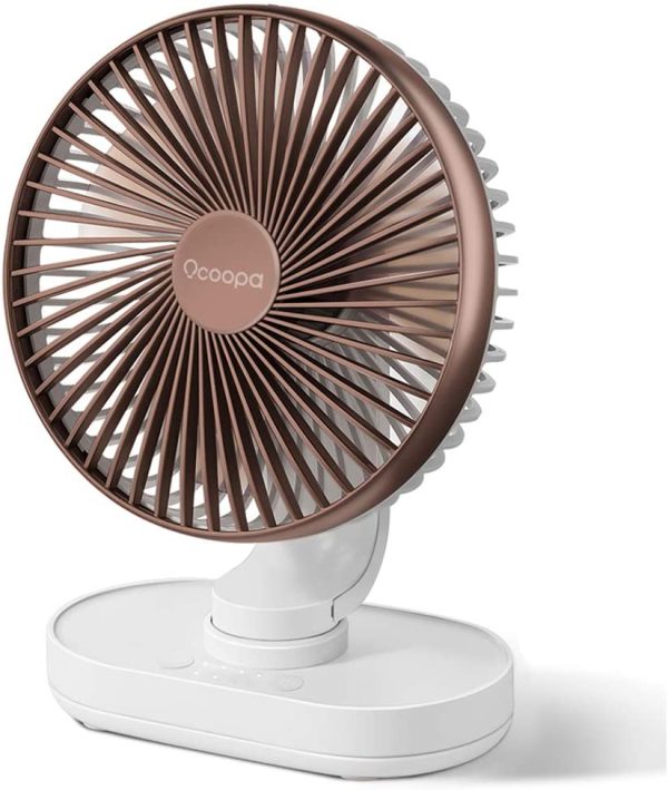 Desk Fan, Auto Oscillating 6.5 Inch Quiet Battery Fan, 4 Speeds Strong Table top Silent Cooling, 4000 mAh Usb Rechargeable Battery Operated for Home, Bed, Office, Brown - Image 6