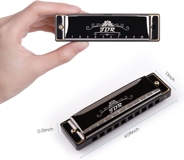 JDR Blues Harmonica, 10 Holes 20 Tones Standard Diatonic Key of C Mouth Organ Harp with a Gift Box for Beginners Kids Adults Students Professional Folk Jazz Pop - Image 2