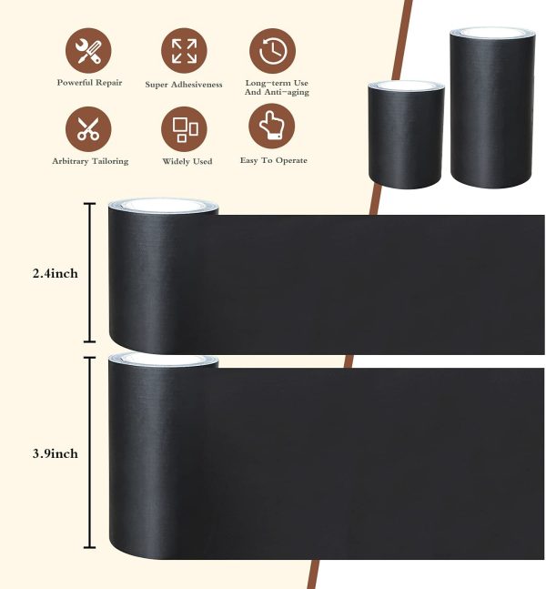 Leather Repair Tape Patch Leather Adhesive for Sofas, Car Seats, Handbags, Jackets,First Aid Patch 2.4"X15' (Black) - Image 3