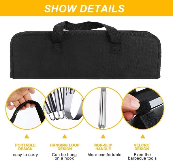 BBQ Tools ,Portable Case Stainless Steel Barbecue BBQ Set ,18 PCS barbeque accessories, Stainless Steel Grill Tools Set for Smoker,Camping, Kitchen,Outdoor Grilling Kit Barbecue Grill Utensils for Outdoor Picnic Campin - Image 6