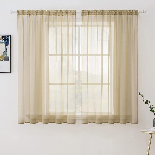 MIULEE Beige Window Sheer Curtains for Bedroom Living Room Solid Elegant Net Drapes 2 Panels Width 38 x Length 45 Inches