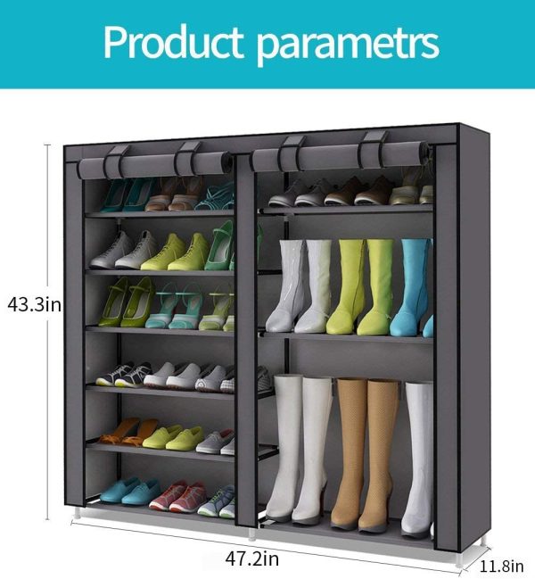 UDEAR Shoe Rack Portable Boots Storage Free Standing Shoe Organizer with Non-Woven Fabric Cover,Grey - Image 2