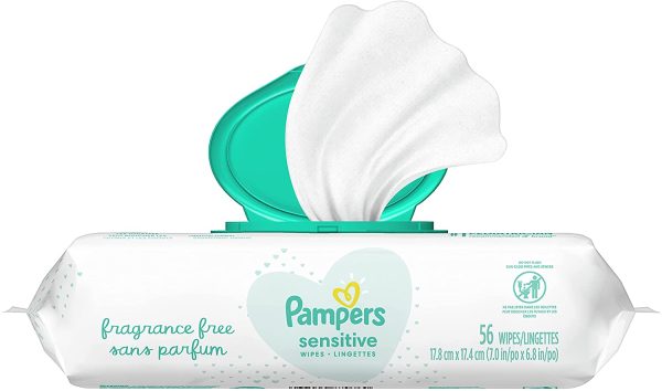 Baby Wipes, Pampers Sensitive UNSCENTED 1X Pop-Top, Hypoallergenic and Dermatologist-Tested, 1 Pack, 56 Count