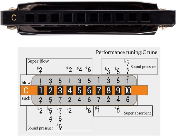 JDR Blues Harmonica, 10 Holes 20 Tones Standard Diatonic Key of C Mouth Organ Harp with a Gift Box for Beginners Kids Adults Students Professional Folk Jazz Pop - Image 3