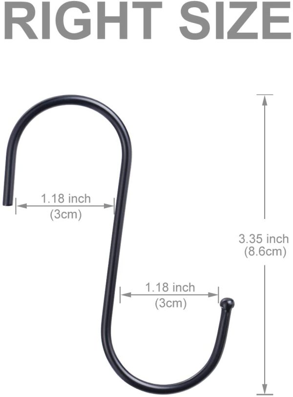 30 Pack Black S Hooks, 3.3 Inch Large S Shaped Hanging Hooks, S Hangers for Kitchen, Office, Bathroom, Garden and Cloakroom - Image 6