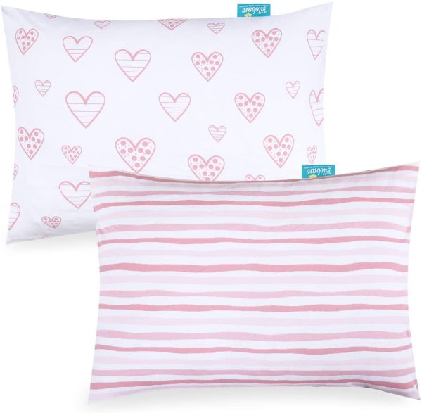 Kids Toddler Pillowcase 2 Pack, 100% Jersey Ultra Soft Cotton Pillowslip Case Fits Baby Pillow 13"x 18" or 14"x19" for Sleeping, Envelope Style Travel Baby Pillowcase for Girls, Pink