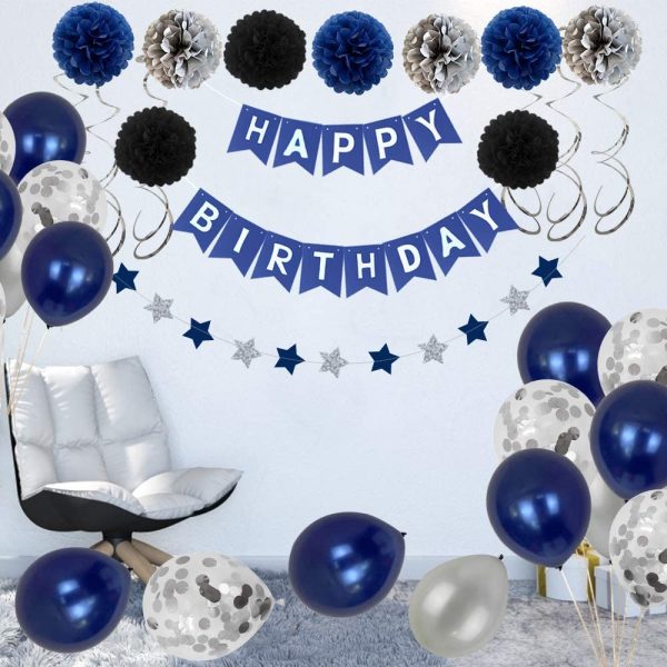 Birthday Decorations Men Blue Birthday Party Decorations for Men Women Boys Grils, Happy Birthday Balloons for Party Decor Suit for 16th 20th 25th th 35th 40th 50th 60th 70th - Image 2