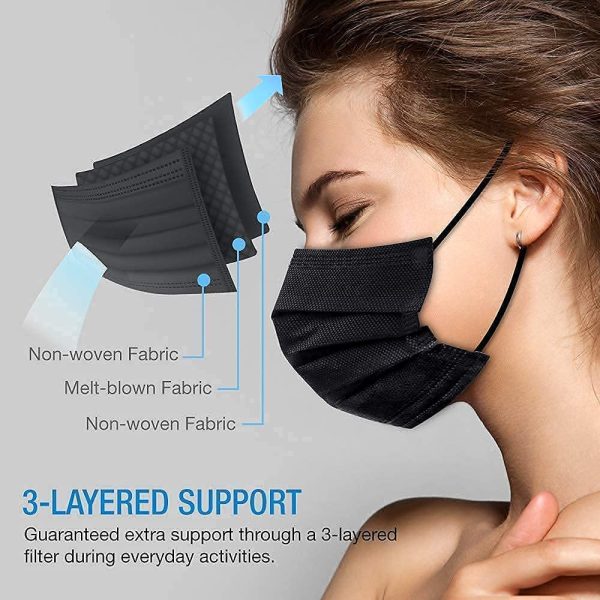 [50 PACK] Black Disposable Face Mask - Ships from Canada - Breathable Facemask with Adjustable Nose Clip - Image 4