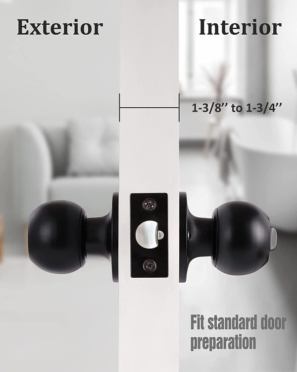 Matte Black Door Knobs with Lock and Keys Different, Interior/Exterior Door Knob for Bedroom or Bathroom, Entry Door Handle by - Image 7