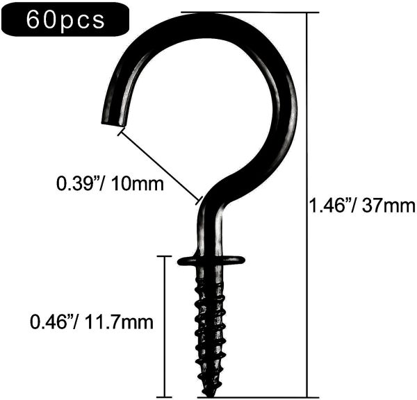 60 PCS 1 Inch Metal Ceiling Hooks Screw-in Cup Hook for Hanging Mugs Plants, Black - Image 3