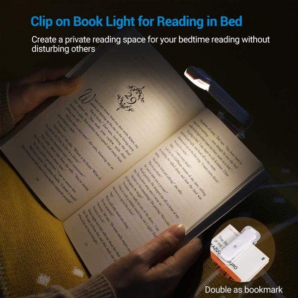 DEWENWILS USB Rechargeable Book Reading Light, Warm White, Brightness Adjustable for Eye-Protection, LED Clip on Book Lights, Portable Bookmark Light for Reading in Bed, White - Image 5