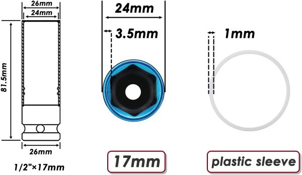 1/2-Inch Drive 17mm Non-Marring Impact Deep Lug Nut Socket, Protective Sleeve Protects Custom Rims and Lug Nuts from Damage - Image 6