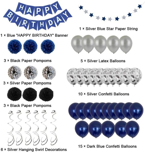 Birthday Decorations Men Blue Birthday Party Decorations for Men Women Boys Grils, Happy Birthday Balloons for Party Decor Suit for 16th 20th 25th th 35th 40th 50th 60th 70th - Image 6