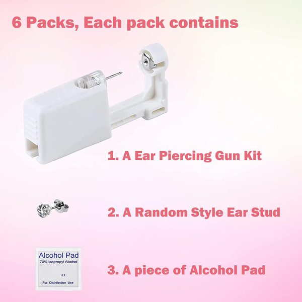 Yuelong 6pcs Ear Piercing Gun Kit Self Ear Piercing Gun with Sterile Safety Ear Stud Gun Household Disposable No Pain Ear Piercing Gun Kit Safe Ear Piercing Tools Piercing Supplies - Image 6