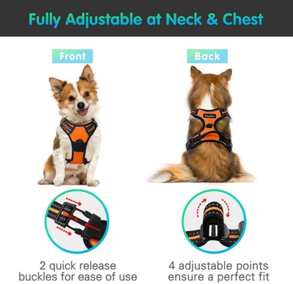 No Pull Dog Harness with Front Clip, Walking Pet Harness with 2 Metal Ring and Handle Reflective Oxford Padded Soft Vest for Small Medium Large Breed (Medium, Orange) - Image 3