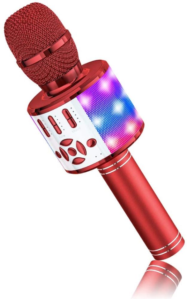 BONAOK Karaoke Microphone Bluetooth Wireless with Colorful LED Lights, Rechargeable Handheld Karaoke Mic & Speaker for All Smartphones, Girls Boys Kids Adults Gifts for Party Birthday (868 Red) - Image 6