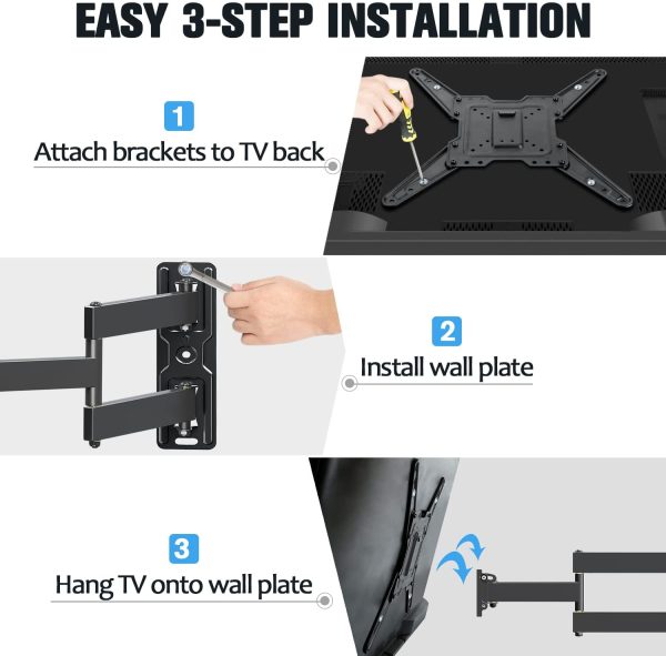 UL Listed TV Mount for Most 26-55 Inch TVs, Full Motion TV Wall Mount with Perfect Center Design on Single Stud Articulating Mount Max VESA 400x400mm up to 77 LBS, MD2413-MX - Image 5