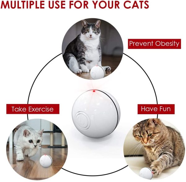 DELOMO Smart Interactive Cat Toy Ball, Automatic Rolling Ball, USB Rechargeable Cat Light Toy, 360 Degree Self Rotating Ball with LED Light,Upgraded Cat Exercise Toy, White