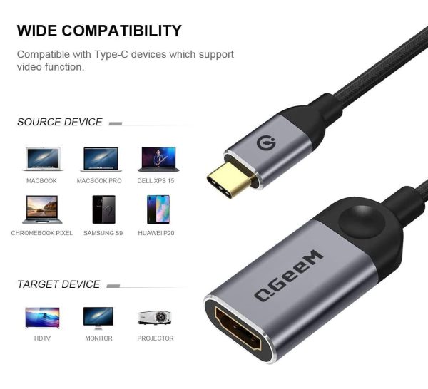 USB C to HDMI Adapter 4K Cable QGeeM USB Type-C to HDMI Adapter Thunderbolt 3 Compatible with MacBook 2015 above, Macbook pro 2020/2019, Samsung Galaxy S9/S8 above, Surface Book 2, Dell XPS 13/15, Pixelbook More (gray) - Image 2