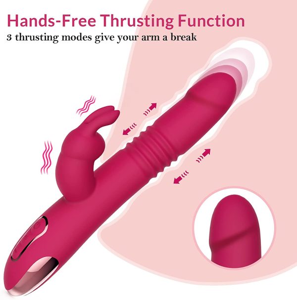 Beaded Thrusting Rabbit Vibrator - BOMBEX William, 9.8" Triple Action G Spot Vibrator with Independent Clitoral Stimulator, 10 Patterns, Waterproof & Rechargeable Sex Toys for Women, Rose?M? - Image 4