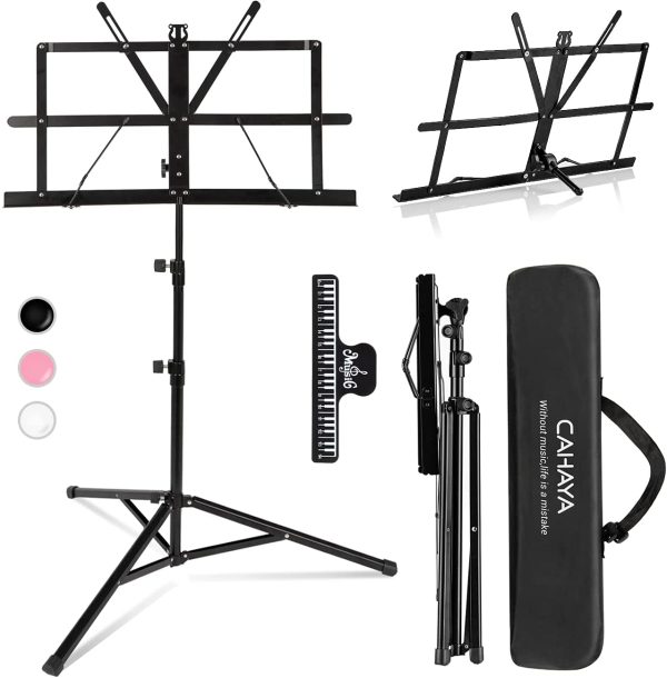 CAHAYA 2 in 1 Sheet Music Stand Folding Metal Dual Use Desktop Book Stand Lightweight Portable Adjustable with Carrying Bag Music Stand with Music Sheet Clip Holder CY0204 - Image 5