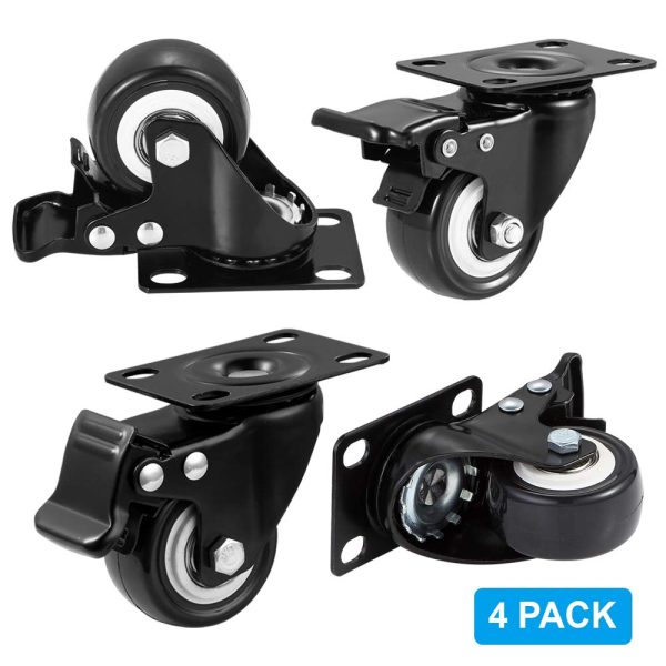 BOSGEOT 2" Caster Wheels, Heavy Duty Casters with Brake Set of 4, Locking Casters with 360 Degree No Noise Polyurethane (PU) Wheels, Swivel Plate Castors Pack of 4 - Image 6