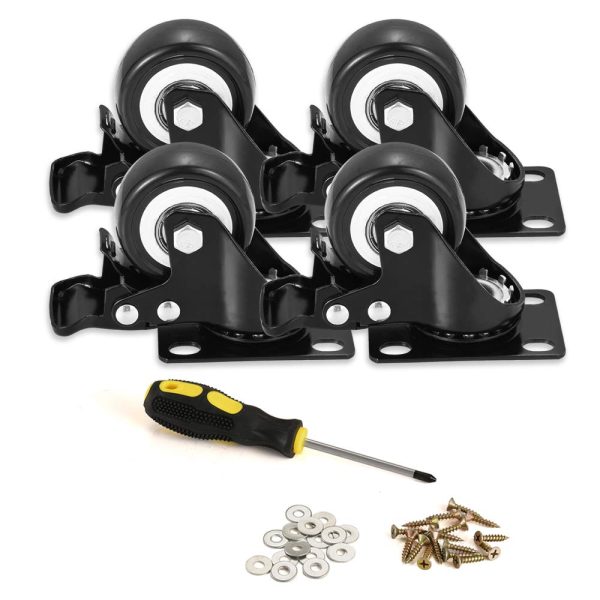 BOSGEOT 2" Caster Wheels, Heavy Duty Casters with Brake Set of 4, Locking Casters with 360 Degree No Noise Polyurethane (PU) Wheels, Swivel Plate Castors Pack of 4 - Image 4