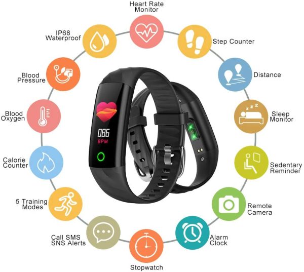 AK1980 Fitness Tracker, Activity Tracker Watch with Heart Rate Monitor Blood Pressure Blood Oxygen Sleep Monitor IP68 Waterproof Smart Watch Step Tracker Calorie Counter for Kids Women Men - Image 4