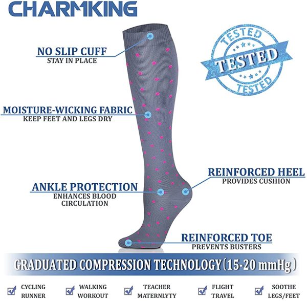 CHARMKING Compression Socks for Women & Men Circulation 15-20 mmHg is Best - Image 4