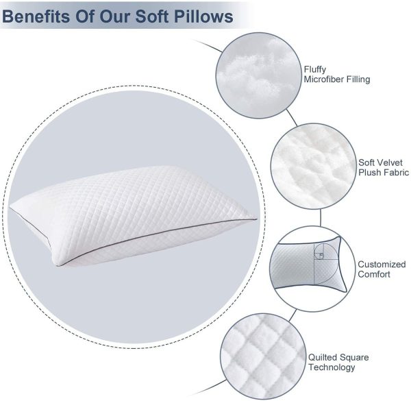 Pillows Queen Size 2 Pack for Bed Sleeping - Hotel Pillow for Side Stomach and Back Sleepers Hypoallergenic  Fabric, Fluffy Down Alternative Pillow with Super Soft Microfiber Filling for Neck Pain Allergy Sufferers, Machine Washable - Image 3