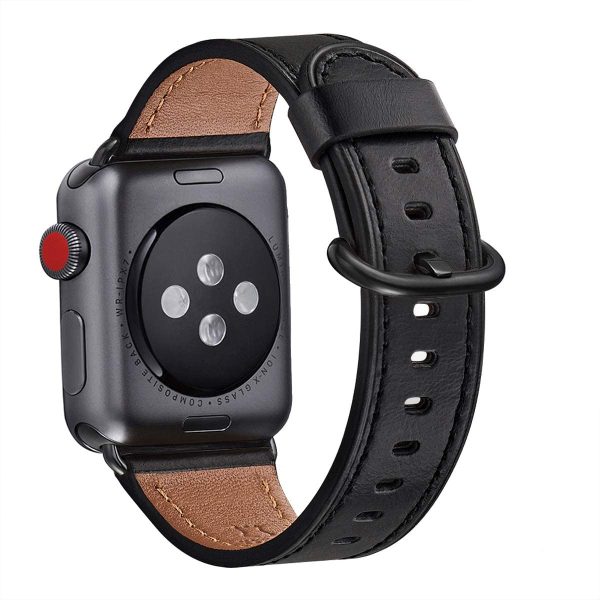 WFEAGL Leather Bands Compatible with Apple Watch Band 38mm 40mm 41mm, Top Grain Leather Band Replacement Strap for iWatch Series 7 Series 6 ,Series 5, Series 4, Series 3, Series 2, Series 1, iWatch SE, Edition(38mm 40mm 41mm, Black Band+Black Connector) - Image 5