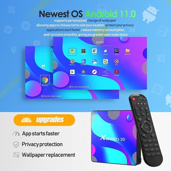 2021 Android TV Box 11.0,4GB RAM 32GB ROM RK3318 Quad- Core 3D 4K Smart Box,Support 2.4G/5.8G Dual WiFi,BT 4.1,100M Ethernet LAN X10 Streaming Video Box - Image 4