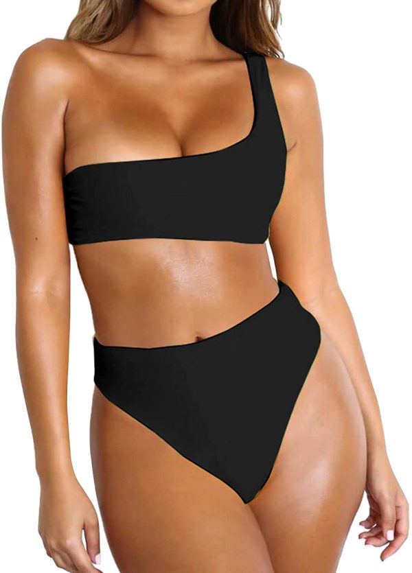 Byoauo Women's High Waisted Bikini Set with Tummy Control One Shoulder Two Piece Swimsuits