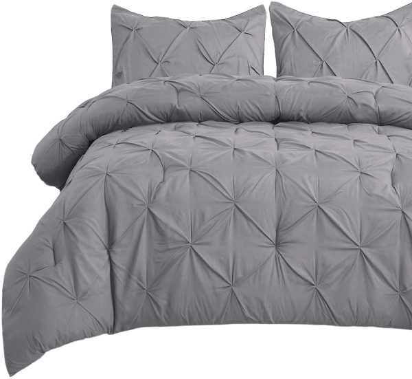 Bedsure King Size Comforters Set Grey Pintuck 102x90 - 3 Pieces Pinch Pleat Bedding Sets King Bed Set - Image 4