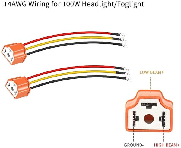 Ceramic H4 Sockets H4 9003 HB2 Wiring Harness H4 to 3 Pin Adapter Headlight Connector for 4"x6" 7"x6" 5"x7" inch Car Truck Boat Marine Headlight Fog Light Retrofit(2PCS) - Image 2