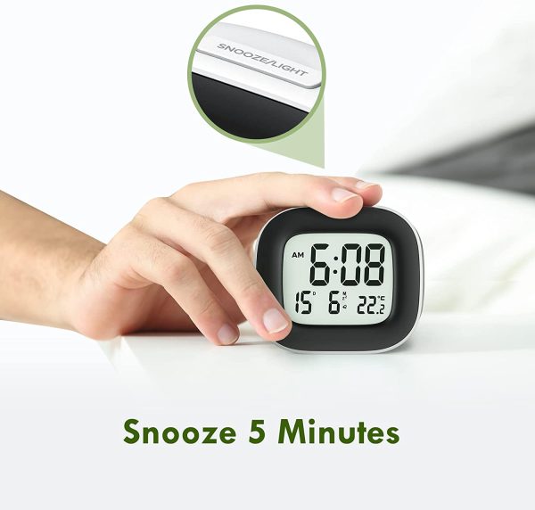 Digital Alarm Clock, Small Sized Travel Alarm Clock with Temperature, Date and Loud Buzzer, Battery Powered Clock for Bedroom, Living Room - Image 3